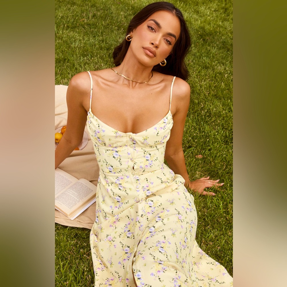 House of CB Anabella Lemon Floral Midi Sundress